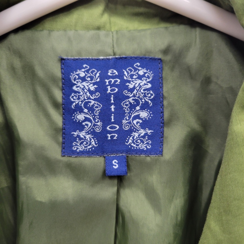 Ambition Green Trench Coat S Ruffle Collar Button Front‎ Cottagecore Preppy Chic - Picture 7 of 10